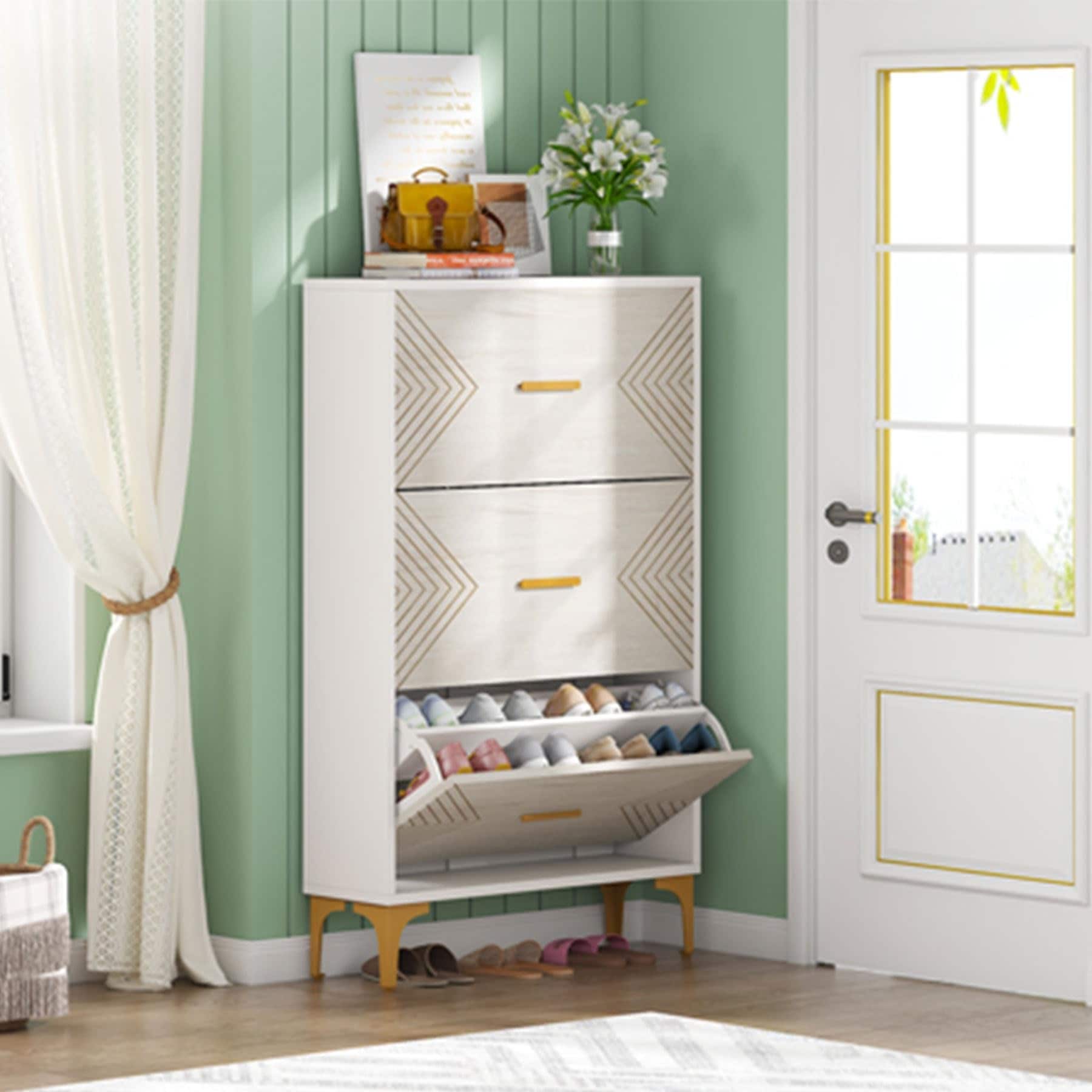 Shoe Storage Cabinet with 3 Flip Drawers Bed Bath Beyond