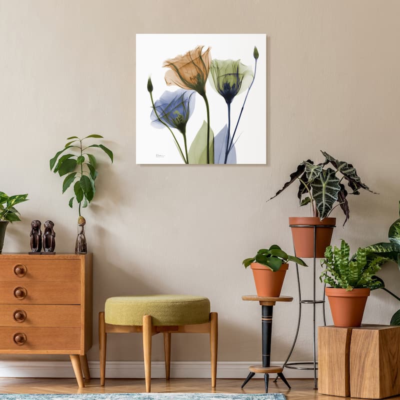 "Gentian Buddies" Frameless Free Floating Tempered Glass Panel Graphic Wall Art