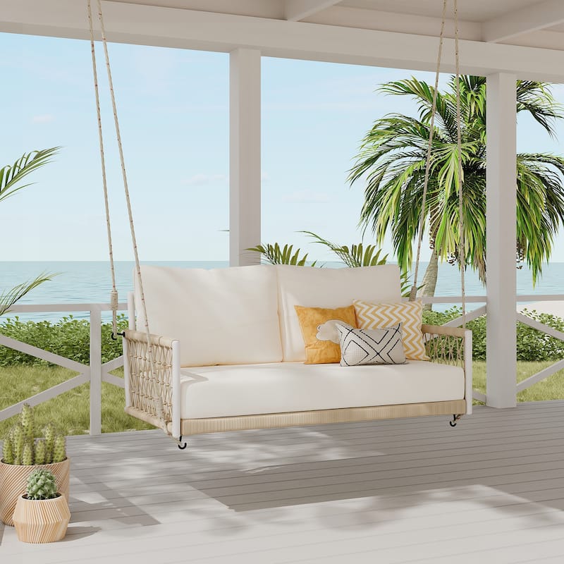 Woven Rope Outdoor Swing Sofa with Soft Cushions