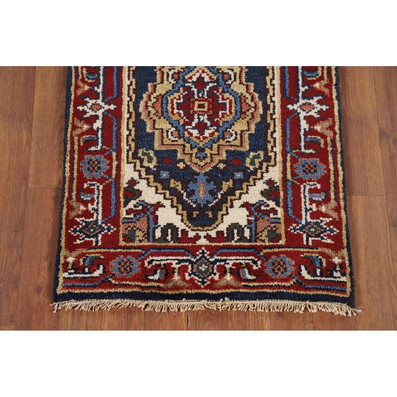 Traditional Heriz Serapi Accent Rug Hand-Knotted Blue Wool Carpet - 2'0" x 3'0"