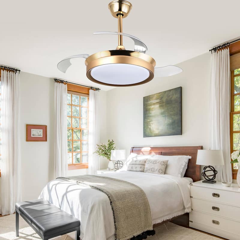 Bella Depot 36" Modern Retractable Ceiling Fan with Dimmable Led Light and Remote, 6-Speed Reversible DC Motor