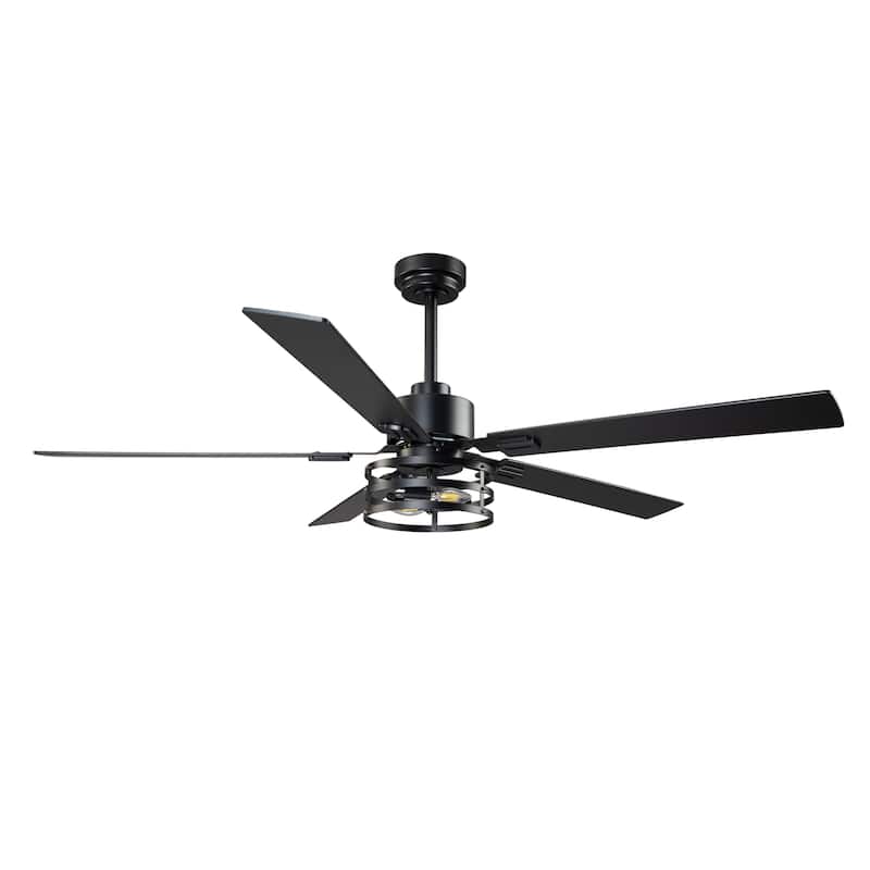 Vaczon 52" Industrial Reversible Wood 5-Blade Black Ceiling Fan with Light and APP Control