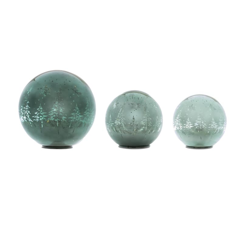 LED Lighted Pine Tree Globe Decorations - 7.75" - Set of 3