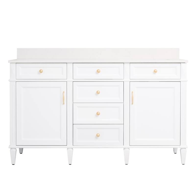 35''H Solid Wood Bath Vanity With Carrera White Quartz Top and Sink