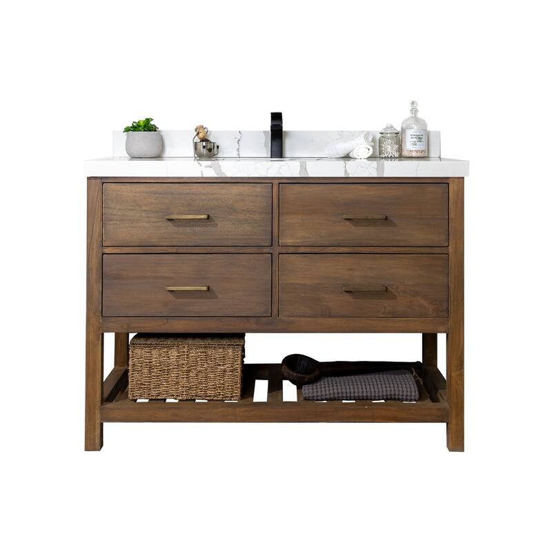 Willow Collections 48 in. W x 22 in. D Parker Solid Teak Single Sink Bathroom Vanity with Countertop