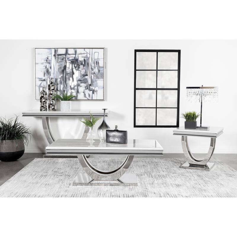 Durante White and Chrome U-Shaped Base Rectangular Sofa Table