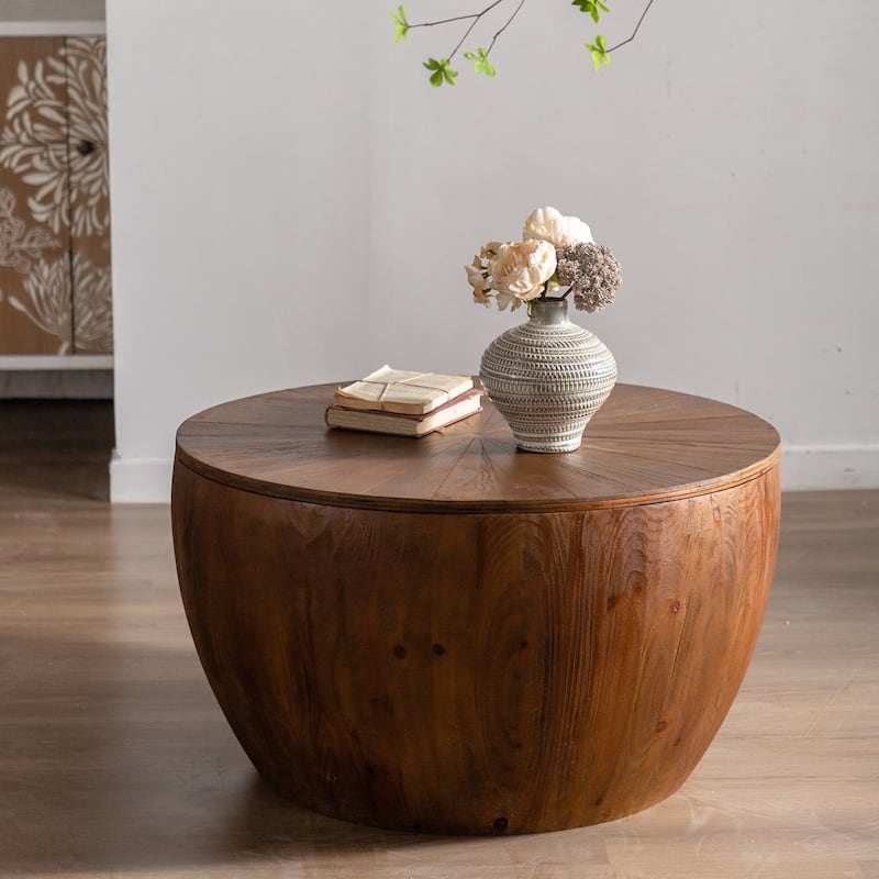 31.50"Vintage Style Bucket Shaped Coffee Table with storage function, for Office, Dining Room and Living Room