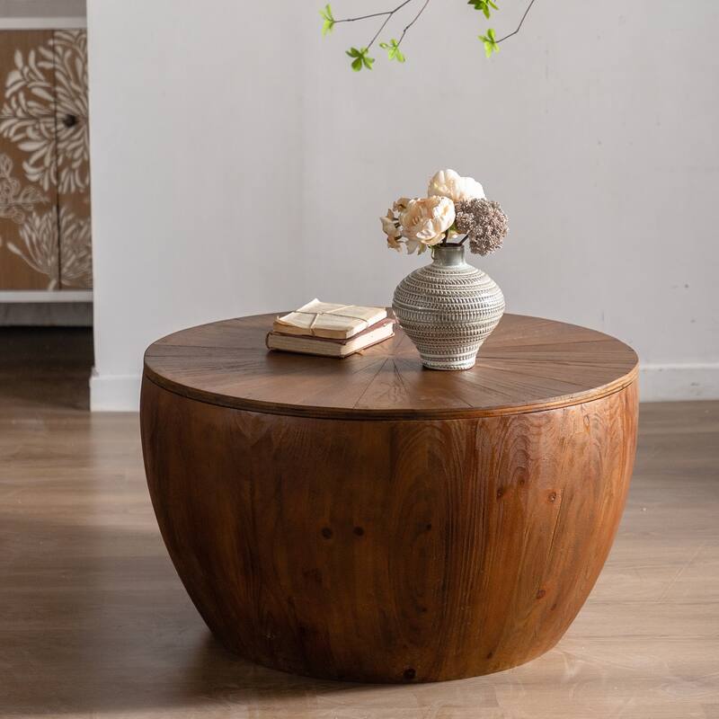 Modern Coffee Table Vintage Style Bucket Shaped Coffee Table with Hollow, for Office Dining Room and Living Room