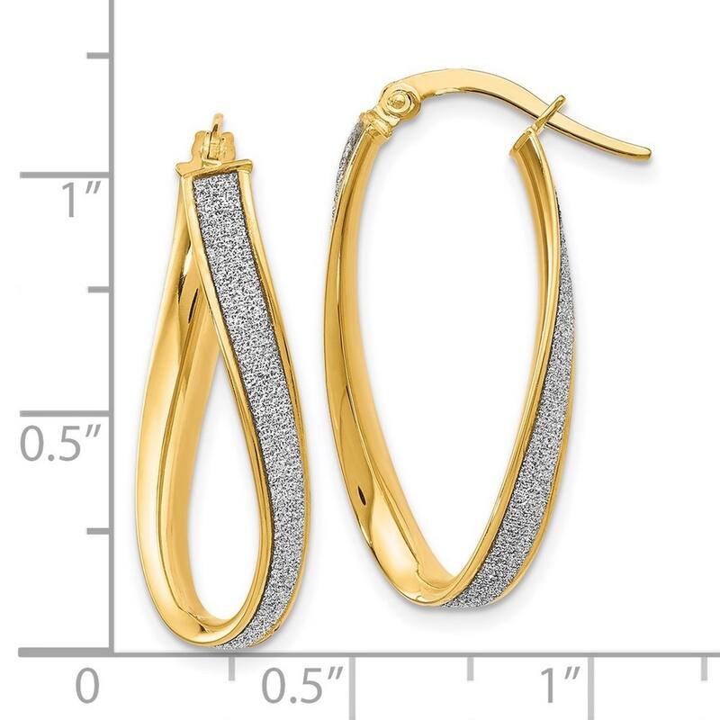 Curata 14k Yellow Gold Glitter Infused Oval Twist Hoop Earrings (3mm x 20mm)