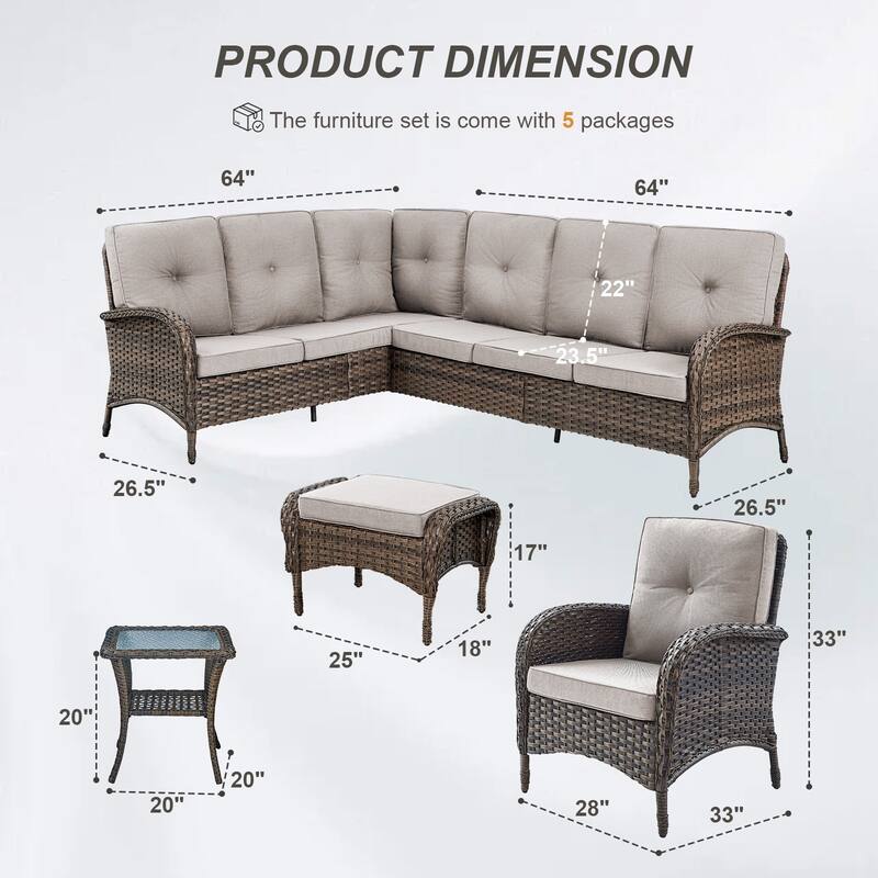 Gymojoy L-Shaped Outdoor Sectional Sofa Set with Patio Chairs, Ottomans & Side Table