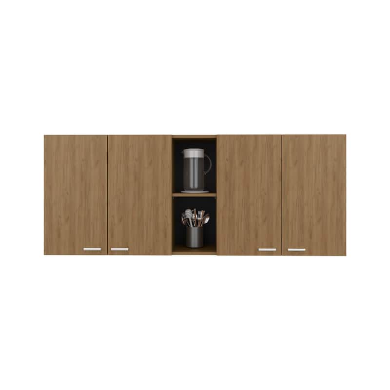 Wall Cabinet 24" H, Four Doors, Two Open Storage Shelves, Two Internal Shelves, Internal Dish and Glass Organizer