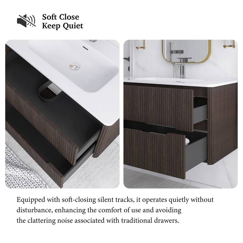 Floating Bathroom Vanity Integrated White Ceramic Sink