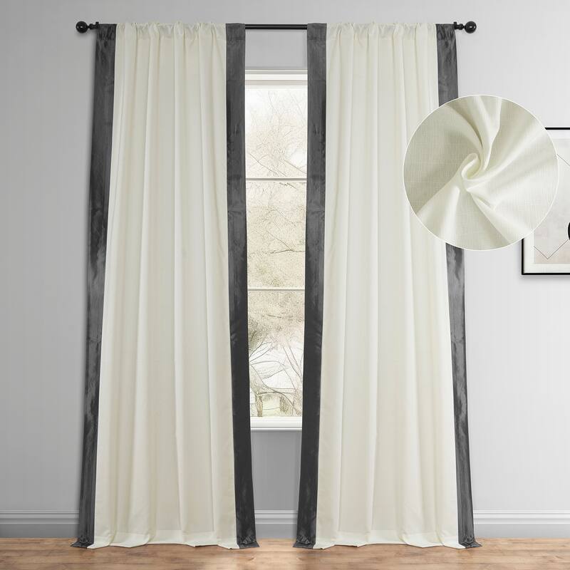 Exclusive Fabrics Fresh Pop Dobby Taffeta Side Bordered Light Filtering Curtains for Bedroom & Living Room Curtains (1 Panel)