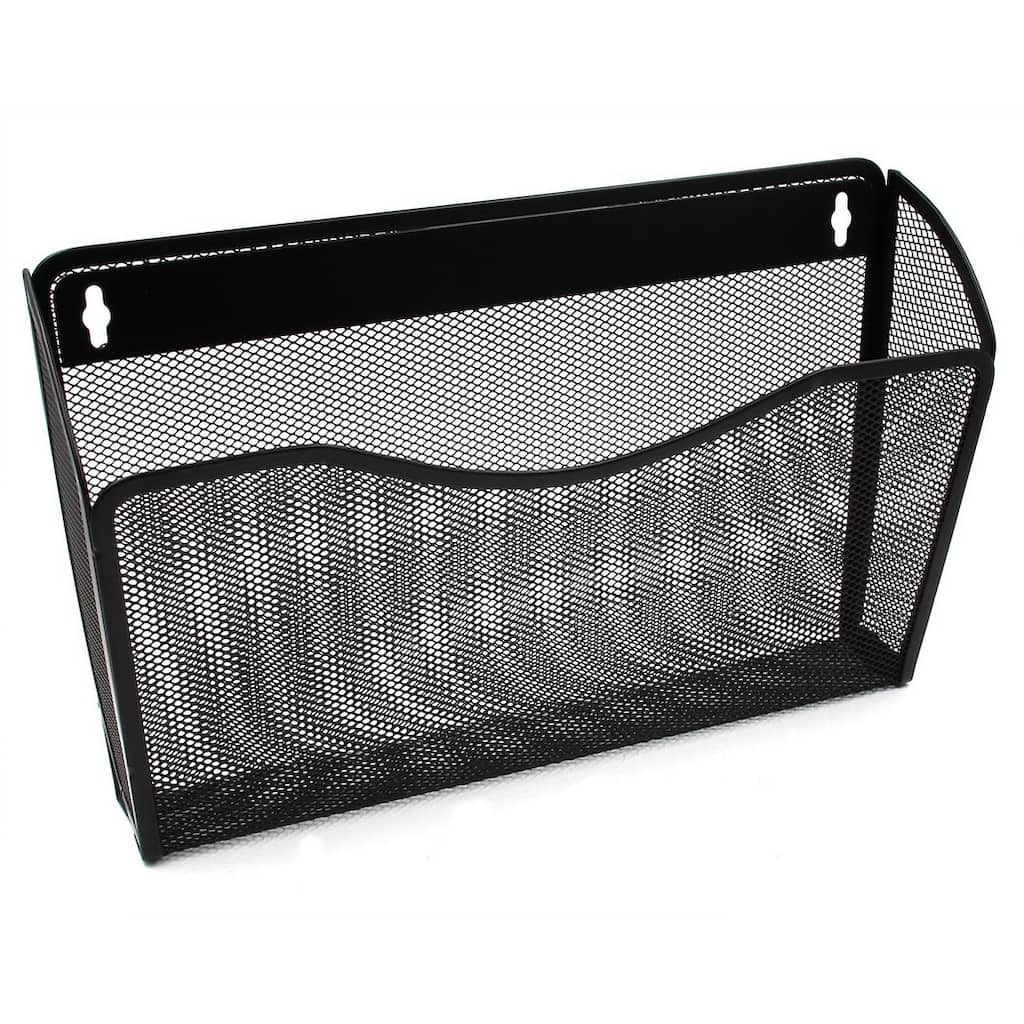 Ybm Home Single Pocket Office Mesh Wall Mount Hanging File Holder Organizer Vertical Rack Black 13.1 in. L 3.75 in. W 8.5 in L