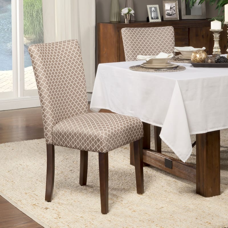 HomePop Mocha Cream Quatrefoil Pattern Parson Chairs (Set of 2) - Set of 2 - Dining Height