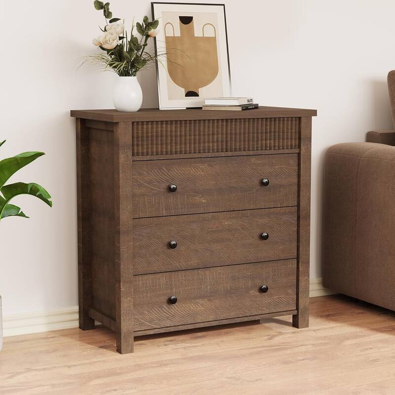 Modern Fluted 3 Drawer Dresser, Nightstand for Bedroom, Living Room, Hallway