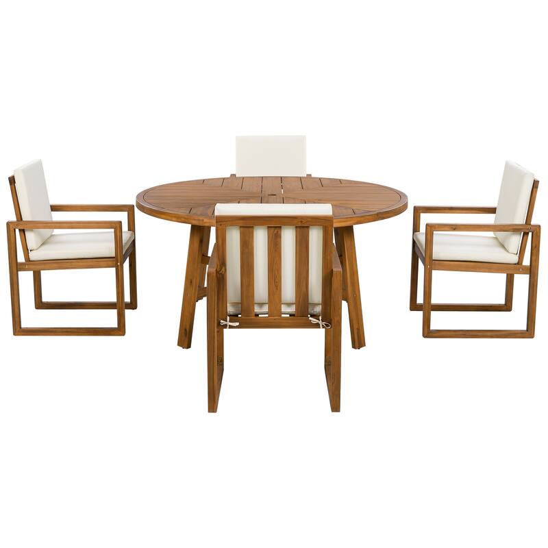 5 Piece Acacia Wood Dining Set with 4 Armchairs and a Table for Garden