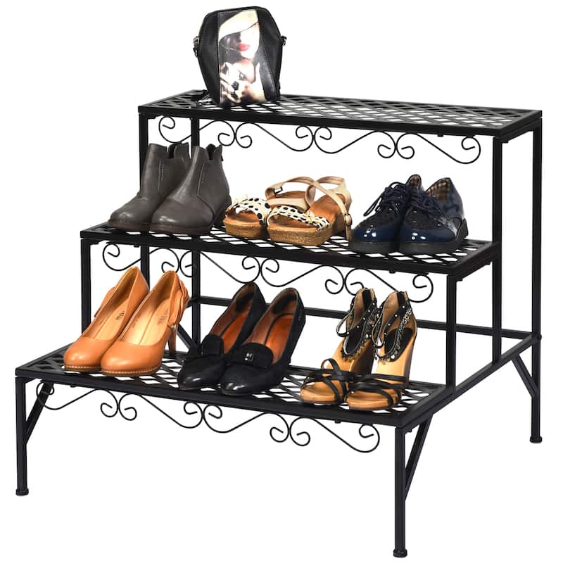 Costway 3 Tiers Metal Plant Stand Ladder Flower Pot Rack Decorative