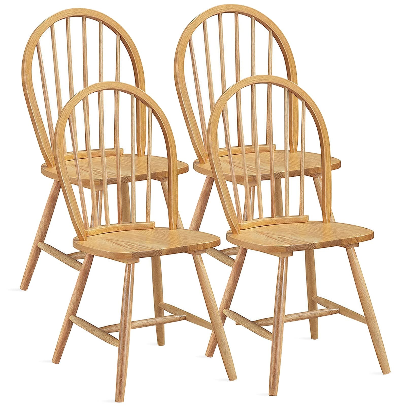 Wood Chairs Set of 4, Chic Vintage High Back Spindled Rubberwood