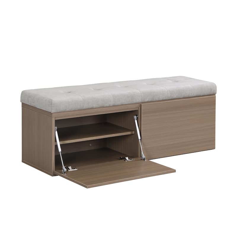 Wooden Shoe Storage Bench Entryway Tufting Bench w/ Adjustable Shelves聽