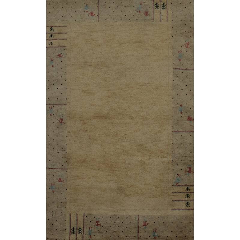 Hand Knotted Oriental 100% Wool Carpet Modern Bordered Yellow & Gold Gabbeh Area Rug - 6' 0'' X 3' 11''