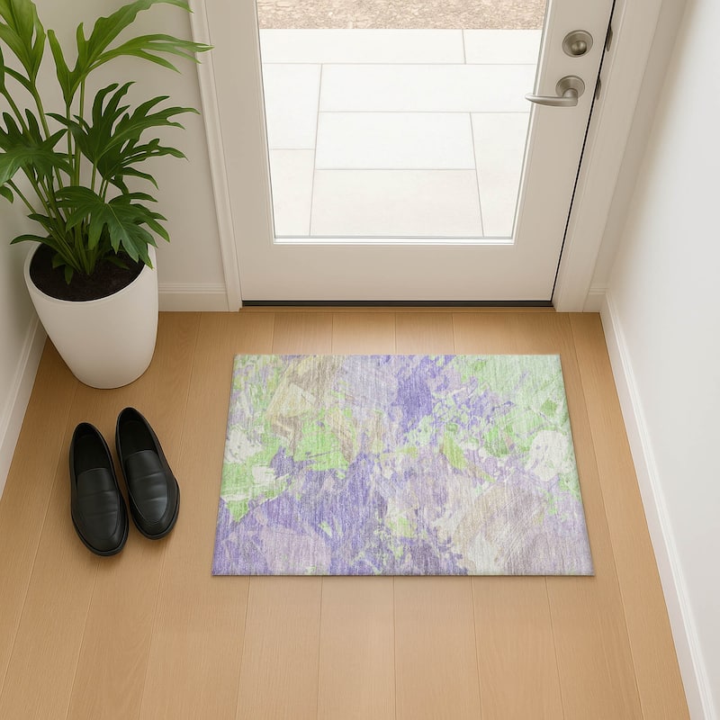 Premium Washable Super Soft Modern Brushstrokes Mayfield Rug - Lavender - 1'8" x 2'6"
