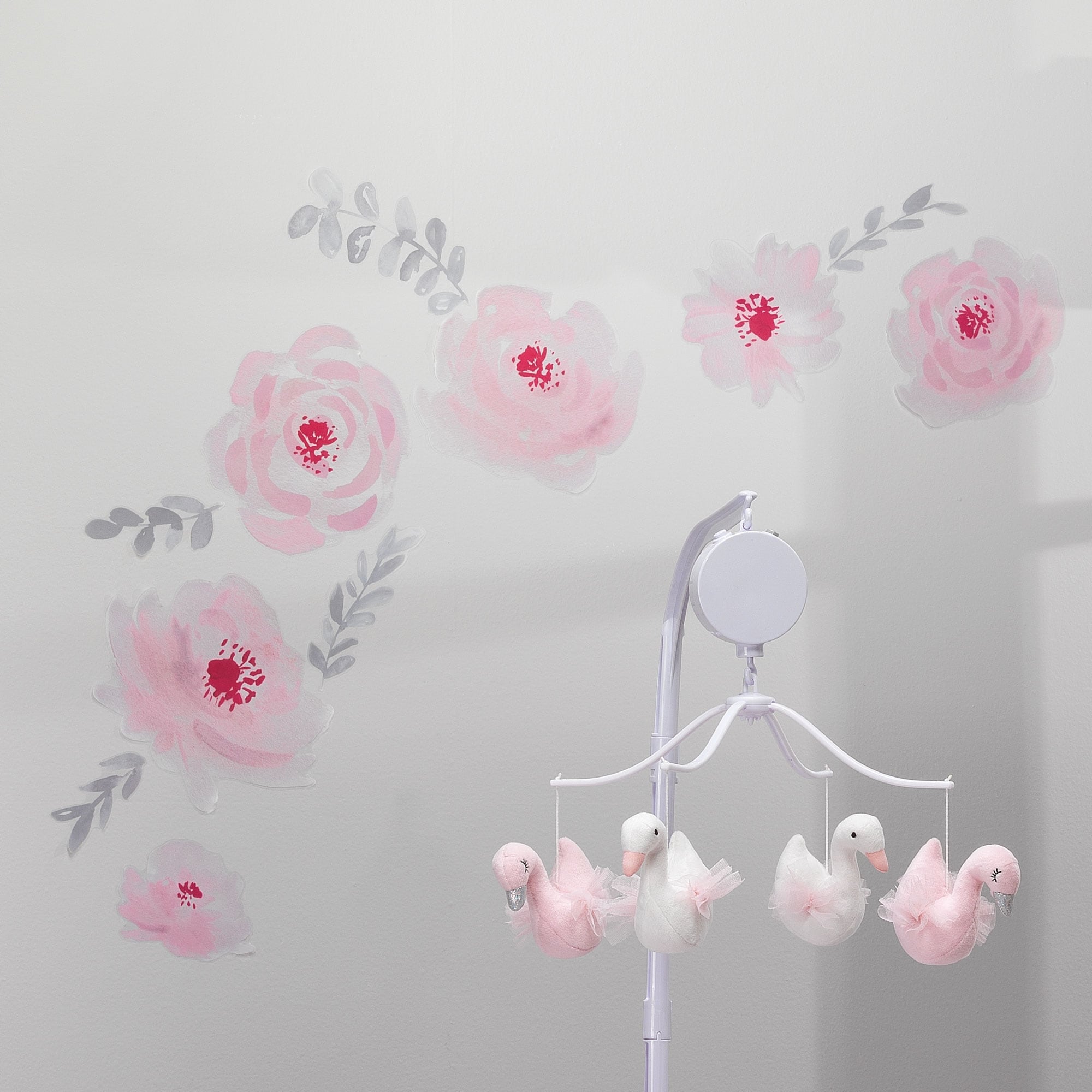 Bedtime Originals Blossom Pink Gray Watercolor Floral Wall Decals
