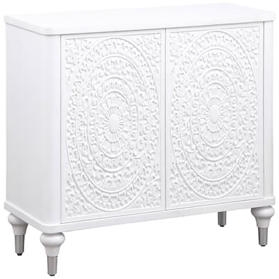 Cardella 2-Door Mandala Accent Cabinet Distressed White