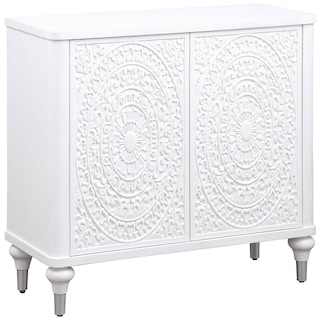 Cardella 2-Door Mandala Accent Cabinet Distressed White