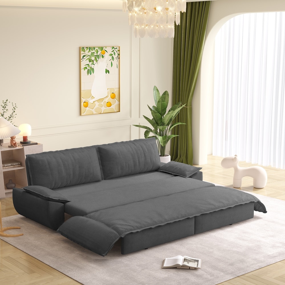 GDFStudio - Corduroy 73.2" 3-in-1 Convertible Pull Out Sofa Bed