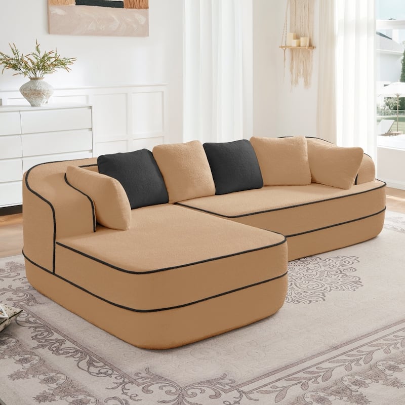 105.9" Modular L-shaped Teddy Velvet Sectional Sofa with Chaise and Curved Armrest
