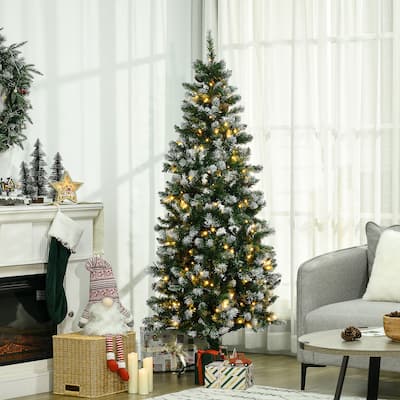 HOMCOM 6ft Tall Skinny Prelit Artificial Christmas Tree Holiday Décor with 703 Snow-dipped Branches, Green