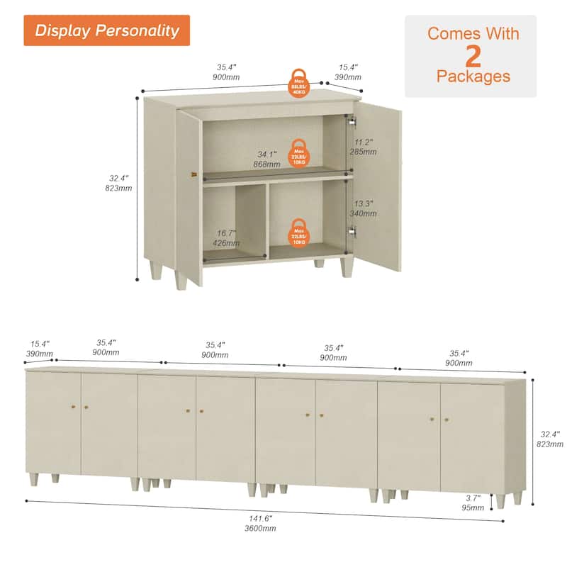 WAMPAT Wide TV Stand Cabinet, Entertainment Center with Doors, 32.4"H