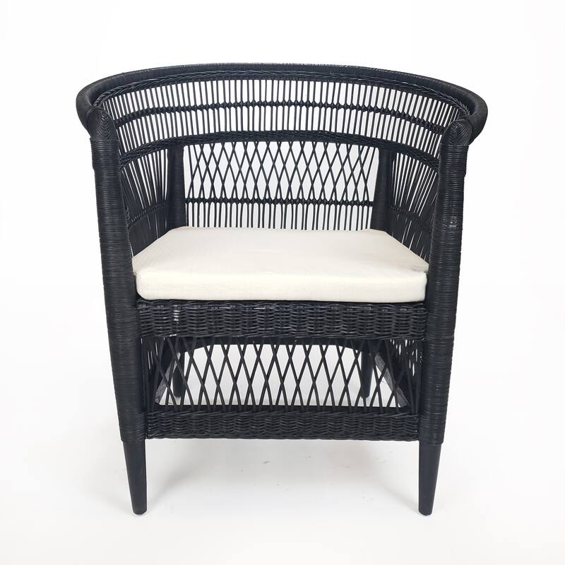 Symka Curved Back Woven Rattan Armchair with Padded Seat - Black