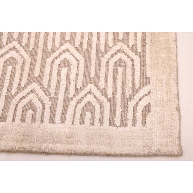 ECARPETGALLERY Hand Loomed Elysian Ivory Viscose, Wool Rug - 8'0 x 10'3