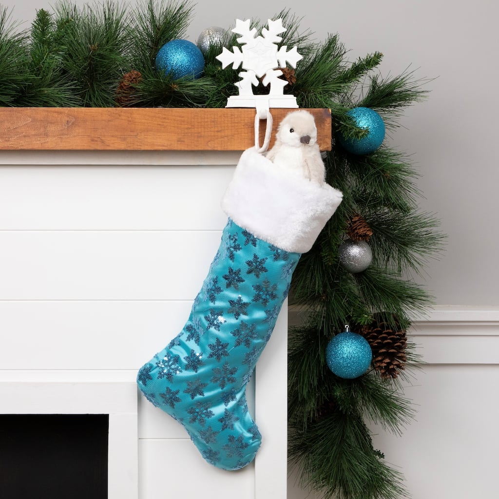 20.5 Palace Sequin Snowflake Christmas Stocking White Faux Fur Cuff