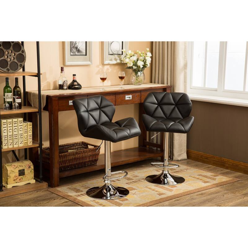 Contemporary Tufted Adjustable Height Hidraulic Bar Stools, Set of 2 - Black