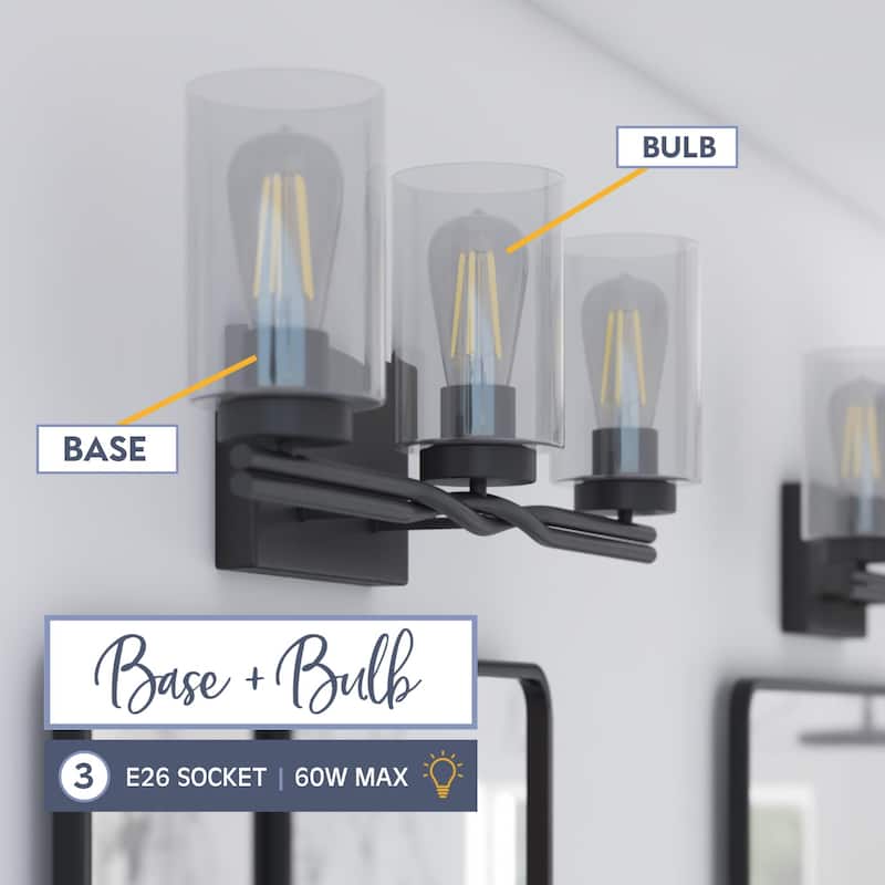 Prominence Home Lantier Matte Black 3-Light Bathroom Vanity Light with Clear Glass