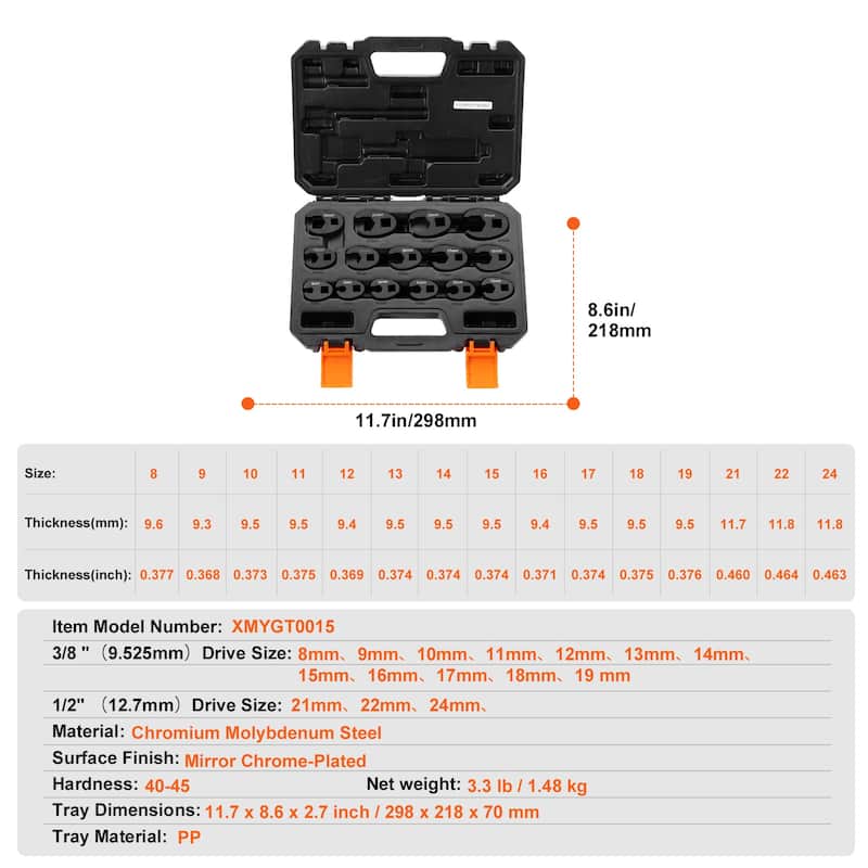 Drive Crowfoot Wrench Set Crows Foot Wrench Set, CR-MO Steel Crowfoot Wrench Set, with EVA Tool Organizer