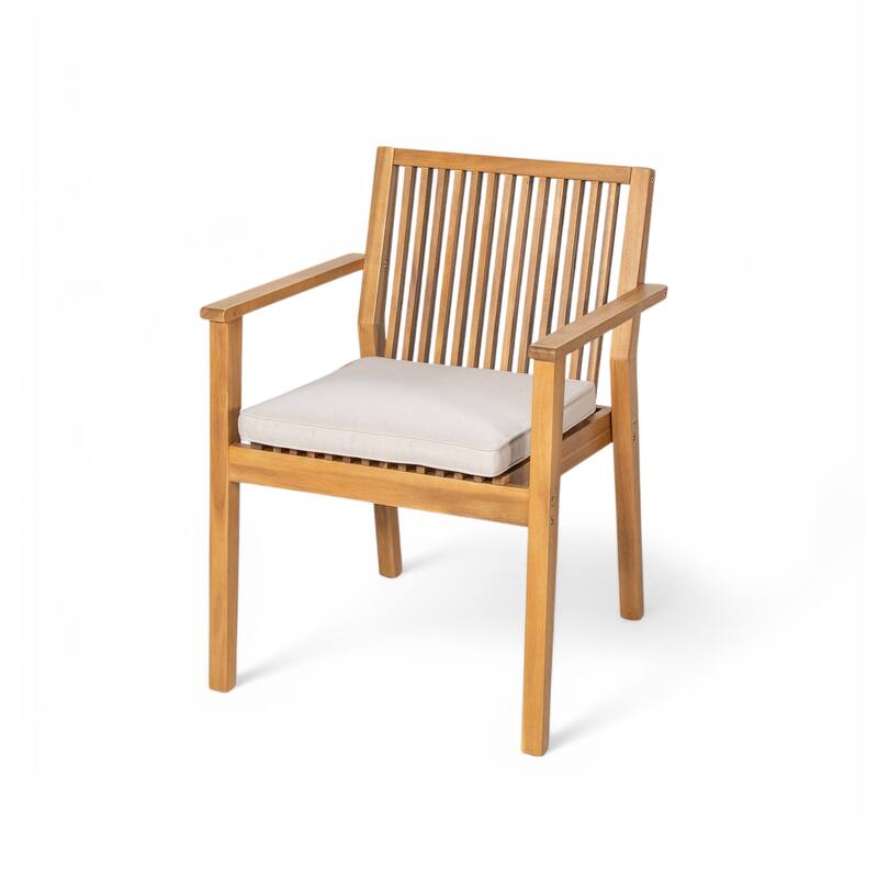 Roomfitters 5-Piece Acacia Wood Outdoor Dining Set, Patio Table and 4 Slatted Armchairs with Removable Cushions, Natural