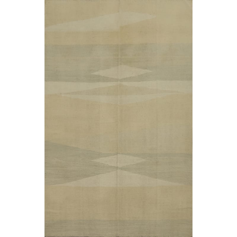 Hand Woven Oriental 100% Wool Carpet Southwestern Modern Beige & Ivories Kilim Area Rug - 8' 11'' X 5' 11''