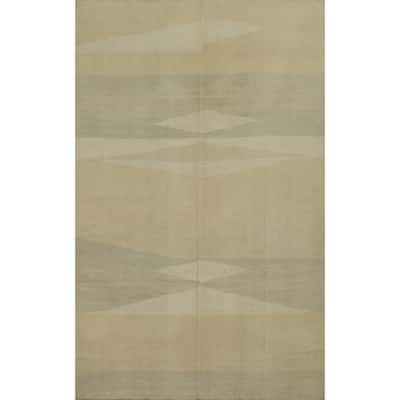 Hand Woven Oriental 100% Wool Carpet Southwestern Modern Beige & Ivories Kilim Area Rug - 8' 11'' X 5' 11''