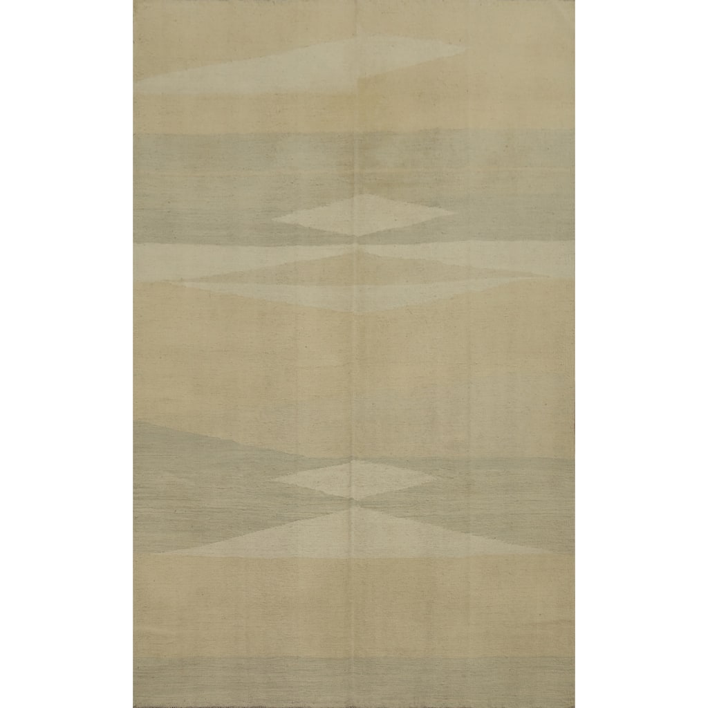 Hand Woven Oriental 100% Wool Carpet Southwestern Modern Beige & Ivories Kilim Area Rug - 8' 11'' X 5' 11''