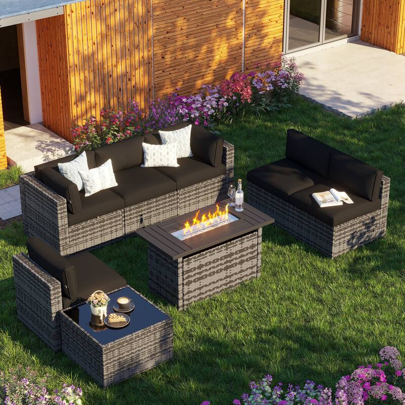 AOXUN Wicker Rattan Outdoor Sectional Sofa Set with Coffee Table