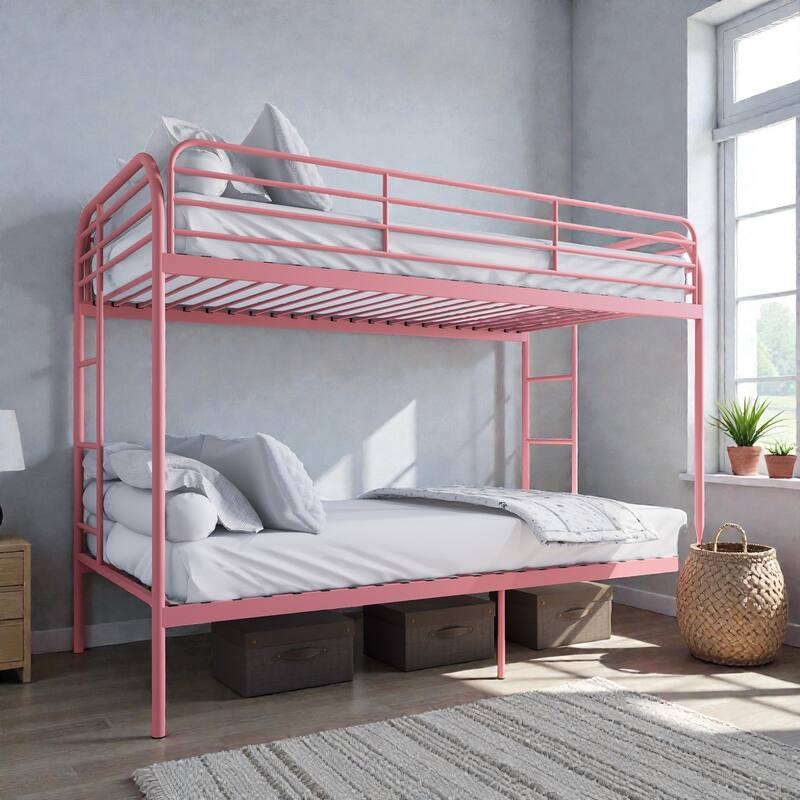 Twin Over Twin Metal Bunk Bed with Dual Ladders, Full Length Guardrails, Heavy Duty Frame, No Box Spring Needed