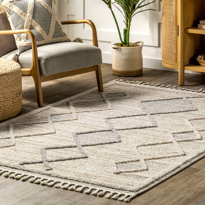 Nuloom Blanche Moroccan Lattice Tasseled Area Rug