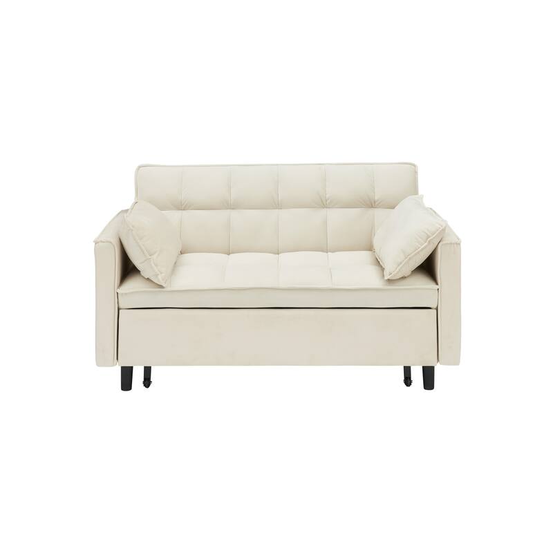 Modern velvet sofa, sofa pull-out bed, small love seat casual sofa with back, pockets, 3 in 1 convertible sleep sofa bed.