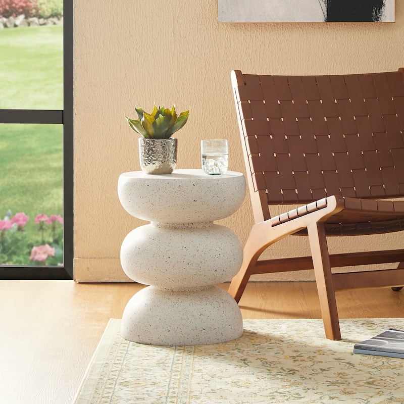 Glitzhome 18"H MGO Garden Stool or Planter Stand With Geometric Design - White