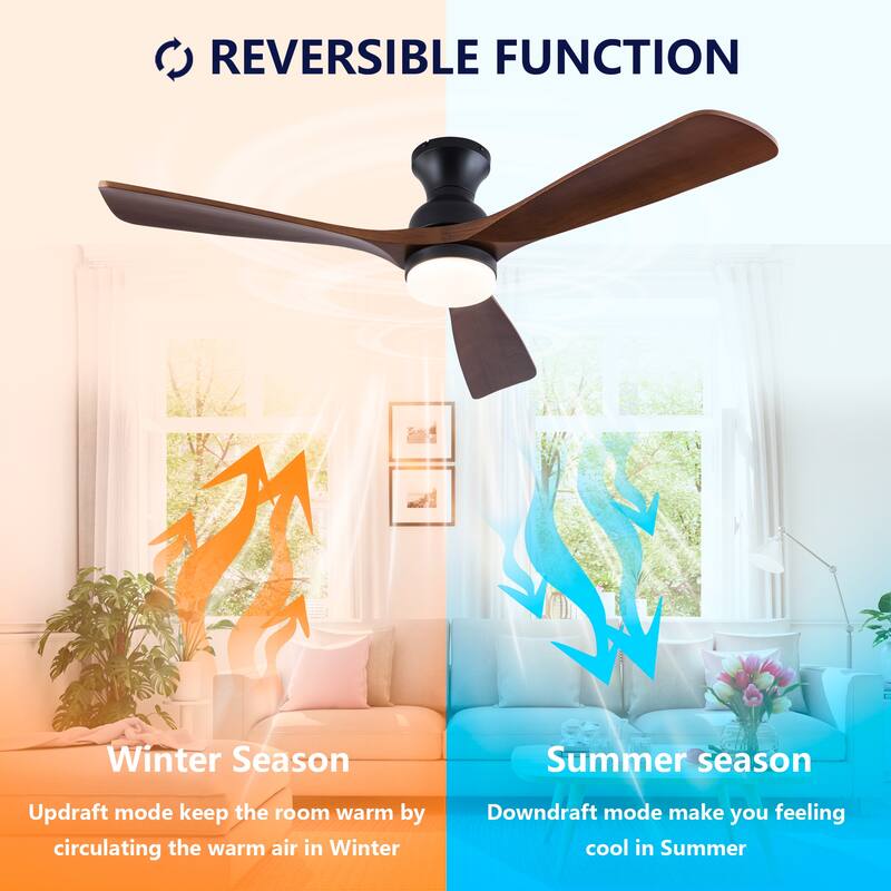 52 Inch Ceiling Fans With Lights,3 Color Dimmable LED,3 Solide Wood Blades Ceiling Fan with Remote Control Reversible DC Motor