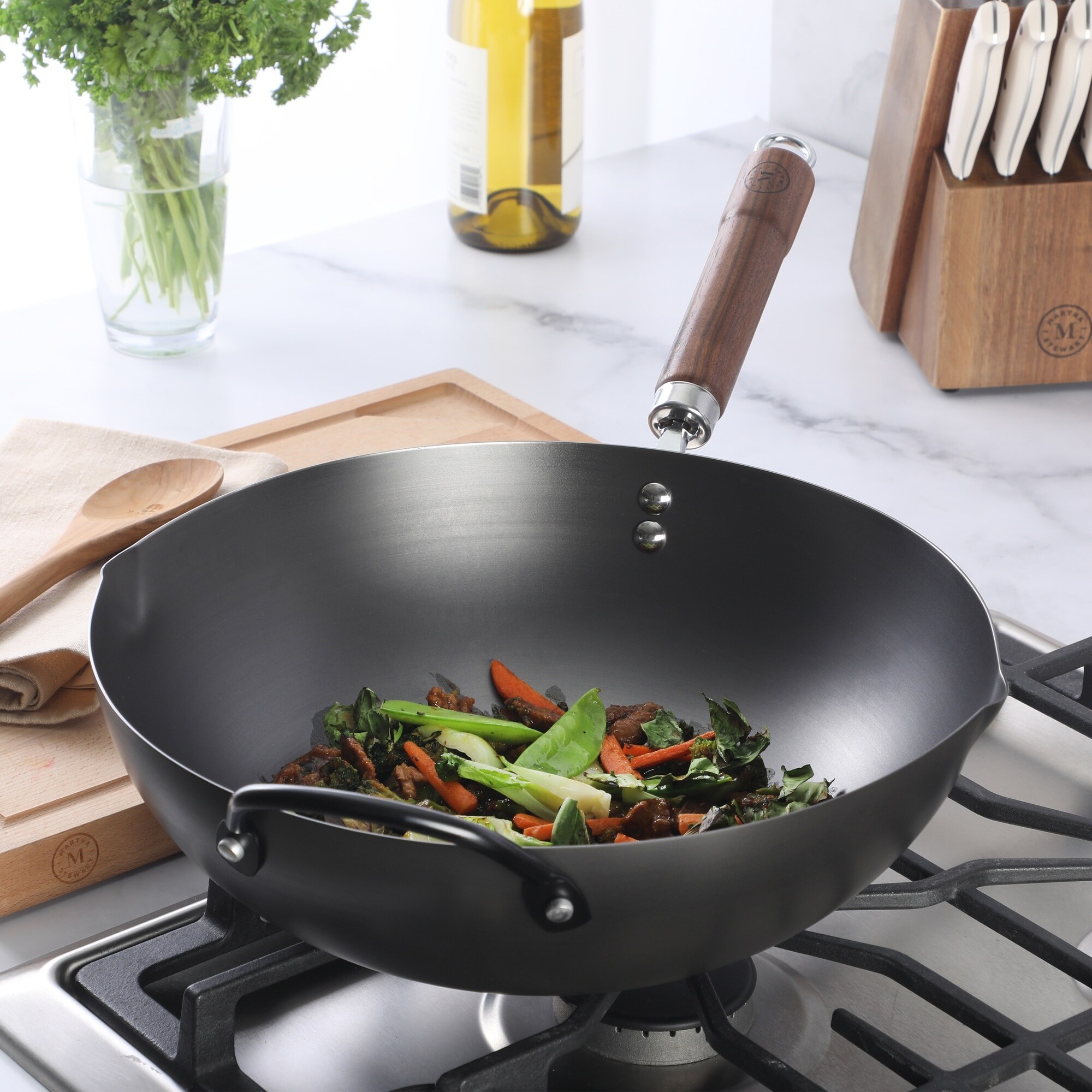 Martha Stewart Chisholm 13.5-Inch Carbon Steel Nonstick Wok Pan